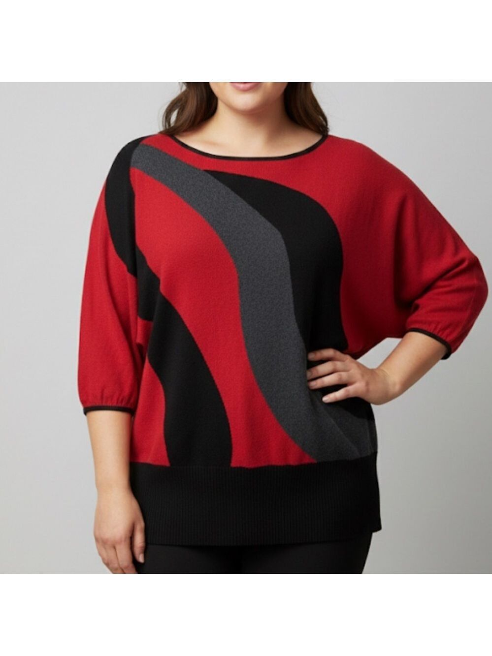 😍SHOW SPECIAL - STYLE & CO Red Black Grey Color Block Sweater Plus size XL